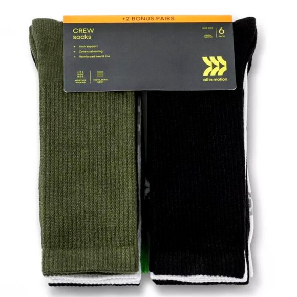 2pack All In Motion Men's Crew Socks 8 Pack size 6-12 (16 pairs in total) - Picture 2 of 12